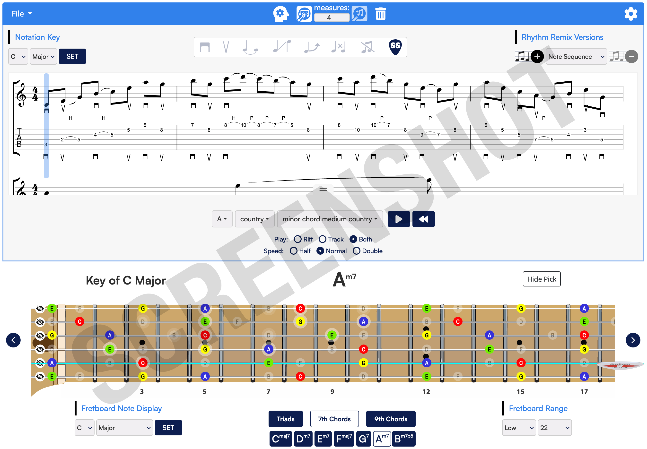 Online Guitar Chords in Every Key Fretboard Application - Key Weaver - UI Screenshot