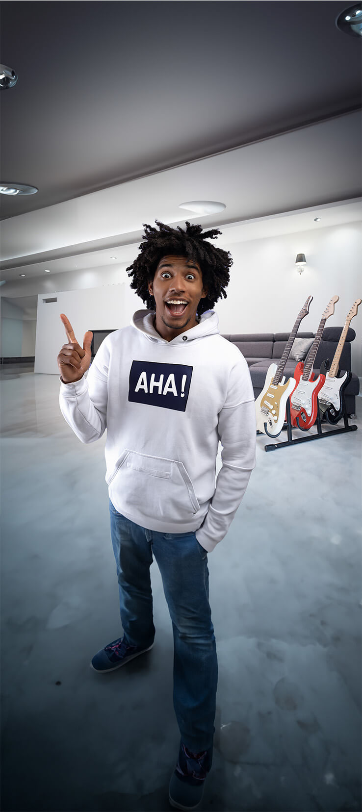 Image of guitar player having an aha moment.